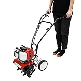 Tagtuell 52CC Garden Petrol Tiller, Cultivator, Lawn Soil Cultivator Rotovator And Rototiller, 35cm Working Width, 3-10cm Depth