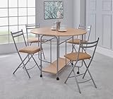 Greenhurst Stowaway Dining Set, Drop Down Table & 4 Folding Chairs, Max Table Size: L115 x D84 x H80cm (Oak and Silver)