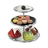 Fiita ﻿3-Tier Porcelain Cupcake Stand - 10", 8" and 6" White Black Rimmed with Silver Dessert Cake Stand - Pastry Serving Tray Platter for Tea Party, Wedding and Birthday