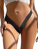 ohmydear Women's Black G-Strings Micro Thongs Tangas Lace Panties Thong Sexy Knickers Plus Size Ladies Underwear Bikini Briefs Sheer French Knickers Size 18