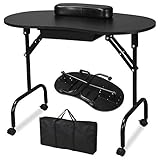 Yaheetech Folding Manicure Nail Table Nail Beauty Technician Desk Workstation with Drawer, Bag/Wrist Rest Black