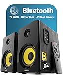 MAJORITY Active Bookshelf Speakers | Bluetooth HiFi Speakers with 70 Watts, Kevlar Yellow Speaker Cone, Amplified 2.0 Channel Sound | Remote Control Included, Optical, RCA, USB & Aux Playback D40X