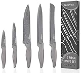 nuovva Professional Kitchen Knife Set – 5Pcs Stainless Steel Grey Granite Knife Set - Sharp & Non Stick Blades Lightweight – Chef, Bread, Utility, Filleting & Paring Tools