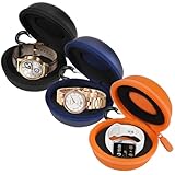 LAGAHS 3PCS Watch Boxes, Single Watch Travel Cases with Zipper, EVA Waterproof Watch Roll, Cushioned Round Watch Storage Box for All Smart Watches and Wristwatches up to 50mm(Orange, Black, Blue)