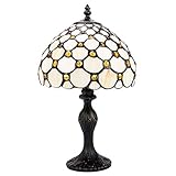 Traditional Amber Stained Glass Tiffany Table Lamp with Multiple Circular Beads | 40w | 8" Diameter with Inline Switch Button by Happy Homewares