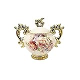 fanquare Floral Storage Jar with Lid, Coffee Tea Sugar Canister, Vintage Decoration Porcelain Vase with Gold Handle
