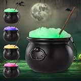 SGZIOO Halloween Witches Cauldron, 8" Automatic Rotation Halloween Cauldron with Wand, Cotton Stuffing, 4 Color Led Lights, Spider, Plastic Cauldron Pot for Indoor/Outdoor, halloween Decorations
