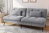 COMHOMA Fabric Sofa Bed 3 Seater Upgraded Frame 5-Gear Back Angle Adjustable Futon Sofa for Living Room, Guest Room (Fabric, Grey)