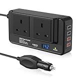 200W Car Voltage Converter Inverter DC 12V to AC 230V with 2 Sockets and 4 USB Ports Fast Charging Car Charger with Cigarette Lighter Plug for Business Trips and Vacation