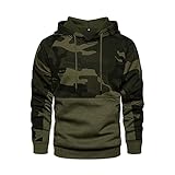 AOTORR Mens Hoodies Pullover Camo Hooded Sweatshirt Patchwork Top Long Sleeve Hoody Casual Tops with Pockets WY42 Army Green L