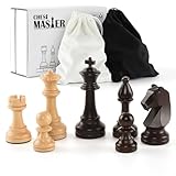 Wooden Chess Pieces Set - 32 Handmade Tournament Figures Made of Natural Wood with 9.5 cm King - Luxury Staunton Design, Includes Storage Bag (without Chessboard)
