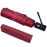 Vicloon Travel Umbrella, Folding Umbrella, 8 Ribs Compact Windproof Umbrella, Auto Open/Close, Sturdy Reinforced Canopy Automatic Portable Umbrella for Men&Women (Wine Red)