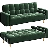 Yaheetech Modern Velvet Sofa Bed 3 Seater Click Clack Sofa Settee Recliner Couch with Wooden Legs for Living Room/Guest Room/Office Green