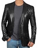 fjackets Leather Blazer for Men - Black & Brown Real Lambskin Casual Men's Leather Jacket Coats - Black Leather Blazer | [1500563], M