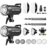 Godox SK400II-V*2 Kit 400w Professional Strobe Studio Flash Kit 5600±200K Built-in GODOX 2.4G X System 0.1-1.5S Recycle Time with LED Modeling Lamp for Wedding,Portrait,Fashion,Product Photography