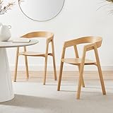 Furniturebox UK Dining Chairs - Masa - 2x Light Wood Dining Chairs - Solid Oak + Oak veneer - Modern Scandi Design - Rounded Back Rest - Minimalist Chairs for Kitchens Dining Rooms - Pair of Chairs