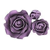 Sugar Roses Set of 3 Flower Cake Decoration Topper *Many Colours To Choose From*… (purple)