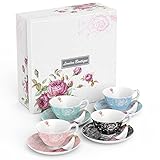 London Boutique Tea Cup and Saucer Set 1 Afternoon Tea Set New Bone China Vintage Flora Gift Box 200m (1 colour each)