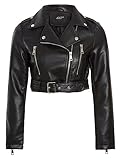 SS7 Womens Faux Leather Cropped Biker Jacket Black