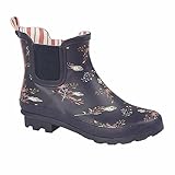 StormWells Womens Waterproof Ankle Wellington Boots with Textile Lining and Rubber Sole Navy 5 UK