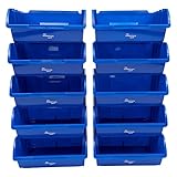 The Workplace Depot Large Plastic Stackable Blue Storage Bins for Parts and Picking - Pack of 10 - 130(H) x 290(W) mm, Small Part Storage Bins