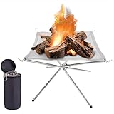 LUKVCIY Portable Fire Pit for Camping, 56CM Foldable Outdoor Firepit Fireplace with Carrying Bag, Stainless Steel Mesh BBQ Fire Bowl for Picnics, Bonfire, Patio, Backyard and Garden