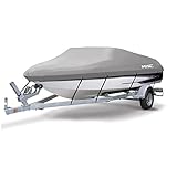 MSC Heavy Duty 600D Marine Grade Polyester Canvas Trailerable Waterproof Boat Cover,Fits V-Hull,Tri-Hull, Runabout Boat Cover (Model B - Length:14'-16' Beam Width: up to 90", Gray)
