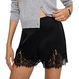 YILEEGOO Women's Satin Silk Boxers Shorts Y2k Lace Trim Micro Mini Pajama Shorts Knickers Low Rise Lounge Slip Pj Bottoms (Black, M)