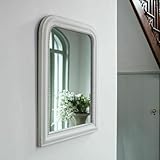 Large White Arch Overmantel Mirror, Rustic Distressed Overmantle White Mirror, French Cheval Beaded Shabby Chic Vintage White Mirror, Portrait Mirror, White Beaded Frame Living Room/Bedroom Mirror