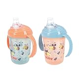 Nuby Polypropylene (PP) Grip N Sip Water Bottle - No Spill Sippy Cup 240ml / 8oz Twin Handle Dishwasher and Microwave Safe Suitable Beaker for 4 Months Plus (Bees, Pack of 2) 048526890408