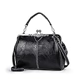 Women Vintage Hollow Handbag Oil Leather Shoulder Crossbody Bag Clutch Satchel Purse with Kiss Lock Closure