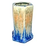 Ruskin pottery early 1930's blue, cream crystalline Hexagonal vase (7765)