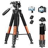 Victiv Tripod for Camera 72inch, Lightweight Aluminum Tripod for Travel, Phone Tripod with 3-way Swivel Head for 360 Degree Panoramic Shooting for DSLR YouTube Living Vlog - Orange