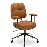 COSTWAY Ergonomic Office Chair, Height Adjustable Swivel Computer Desk Chair with Rocking Backrest & Armrests, Upholstered Rolling Executive Task Seat for Home Office Bedroom (Leathaire, Brown)