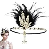 1Pcs Flapper Headband Feathers are Firm and Beads are Firm 1920s Headband Vintage Exquisite Elegant and Noble Gatsby Headpiece for the Great Gatsby themed Party Homecoming Prom Pageant Wedding Party