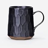 globe faith Personalized Handmade Coffee Cup Ceramic, Insulated Vintage Clay Coffee Mug Employee Mug, Pottery Tea Cup for Home & Office, Artistic Geometric, Metallic Black 14oz