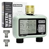 Johgee Sprinkler Timer 2 Zone Brass Inlet, Water Timer for Garden Hose Faucet 2 Outlet, Programmable Water Hose Timers Irrigation System Controller with Child Lock Mode, Auto & Manual Mode, Rain Delay