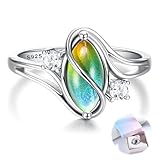 FIOROYAL 925 Sterling Silver Mood Ring for Women Girls Vintage Cubic Zirconia Statement Ring Color Change Mood Stone Ring 925 Sterling Silver Rings Size V1/2