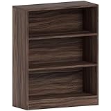 Vida Designs Cambridge 3 Tier Low Bookcase, Walnut Wooden Shelving Display Storage Unit Office Living Room Furniture