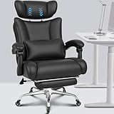 BASETBL Big and Tall Office Chair, Heavy Duty 440lbs 200kg Executive Computer Chair, 60cm Extra Wide PU Leather Ergonomic Desk Chair with Adjustable Headrest, Footrest & Lumbar Support, Black