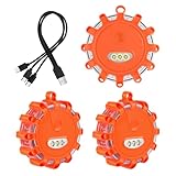 Amzpas USB Rechargeable LED Road Flares Emergency Lights-Roadside Warning Car Safety Beacon Flashing Disc Flare Kit with Magnetic Base & Hook for Vehicles & Boat(3 Pack-Orange Light)