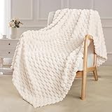 Exclusivo Mezcla Extra Large Soft Fleece Throw Blanket, 127x178 CM Stylish Jacquard Throw Blanket for Couch, Fuzzy Cozy Lightweight for All Season, Ivory