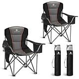 ALPHA CAMP Set of 2 Camping Chairs for Adults Heavy Duty Camping Chair Up to 200 kg Folding Camp Chairs with Cup Holder and Cooler Bag for Outdoor Picnic Fishing, Lightweight and Portable, Black