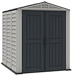 Duramax YardMate PLUS 5 x 8 (4.28 m2) Plastic Garden Shed with Heavy-Duty Plastic Floor, Strong Metal Roof Structure, Fire Retardant & Maintenance-Free Storage Shed, Dark Grey & Adobe