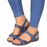 Womens Orthopedic Sandal, Comfort Wedge Sandals for Women, Orthotic Open Toe Ladies Sandals, Summer Anti-Slip Platform Beach Shoes, Cushion Walk Leather Sandals with Arch Support (3, Blue)