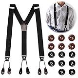 Men's Braces Button End Mens Button Braces for Trousers Buttons Braces for Men Y Shape Trimmed Fashion Adjustable Elastic Suspenders for Accessory Parties Weddings Casual Formal Events