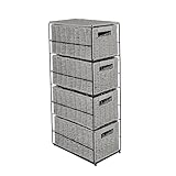 Wickerfield Seagrass Storage Unit Organizer and Cabinet with 4 Drawers for Narrow Space Storage and Collection at Home and Office Window Display (Grey)