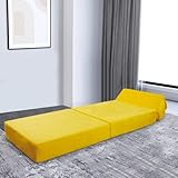 Panana Adult Sofa Futon Z Bed,Jumbo Cord Soft Velvet Premium Material Single Fold Out Mattress Sleepover Chair Living Room Bedroom Toddler Furniture,Yellow