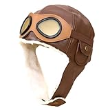 FNA FASHIONS Children's Biggles Hat with Attached Glasses – Dark Brown| Aviator Grandpa's Great Escape Fancy Dress Kit| WWII pilot hat