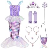 MELAND Mermaid Costume Kids, Princess Costumes for Girls Gift Aged 3-10, Little Mermaid Dress Up for Girls Halloween, Party